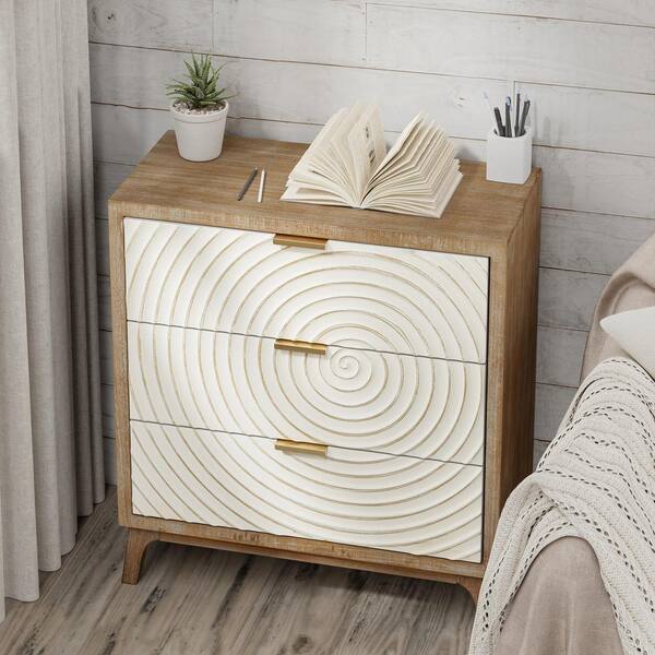 touraco dresser white brown Bristol Park 62" Whitewashed Oak Wood 6-Drawer Dresser