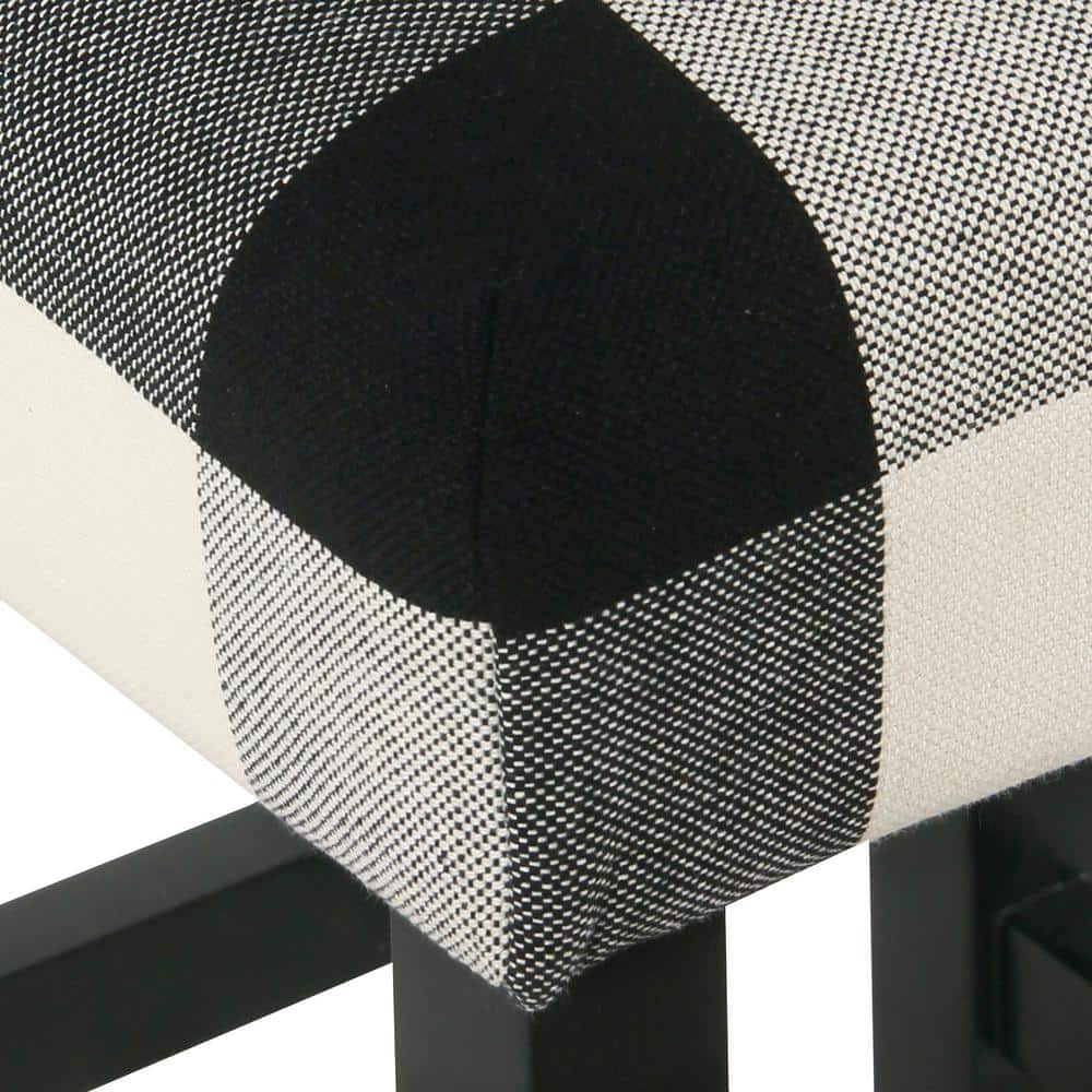Black and White Plaid Wood Backless Counter Stool