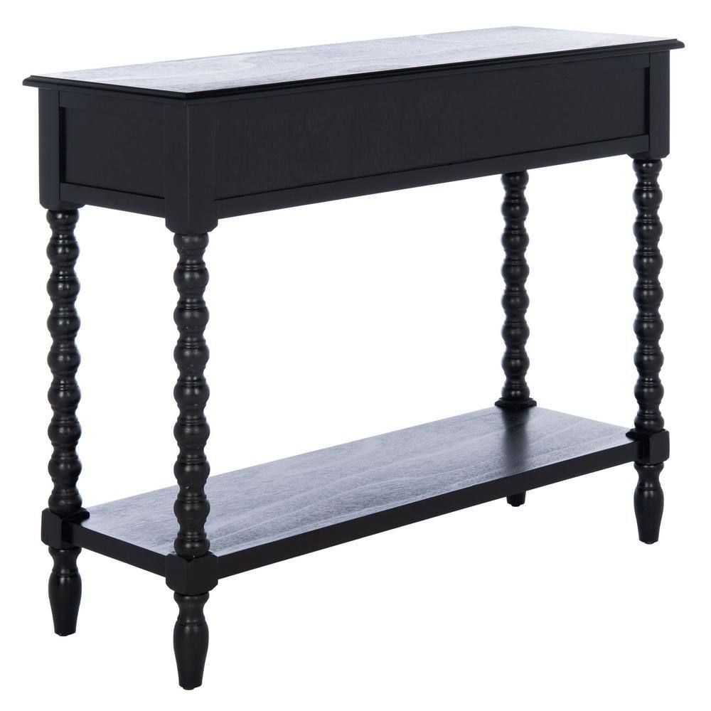 Athena Farmhouse Charm Black Wood Console Table with Storage