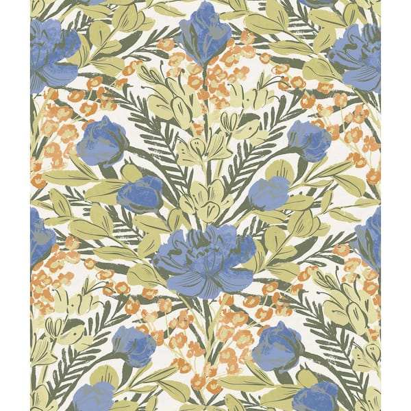 NuWallpaper Bright Multi Blue Moody June Blooms Vinyl Peel and Stick Wallpaper Sample