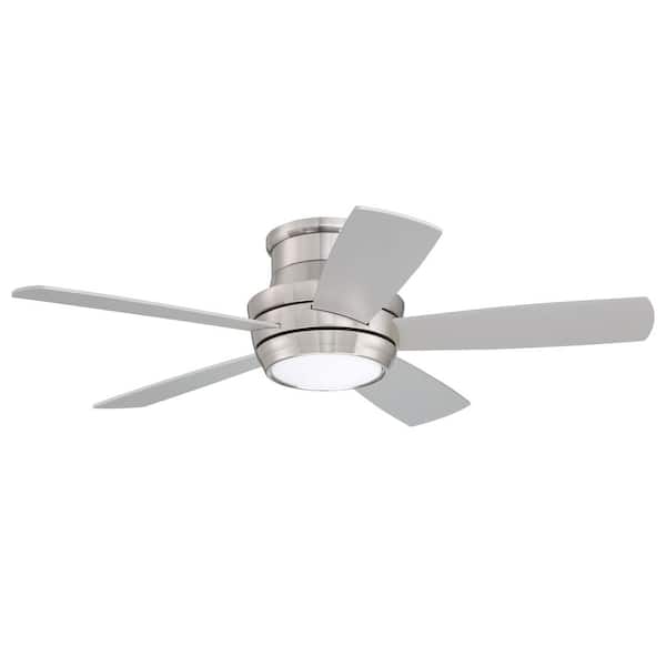 44 in. Brushed Polished Nickel; Brushed Nickel/Maple Blades Flush Mount Ceiling Fan w/ Integrated LED Light & Remote