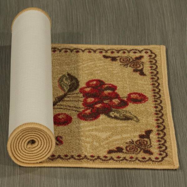 Ottomanson Siesta Collection Kitchen Chef Design Non-Slip Runner Rug, Beige, 20 x 59