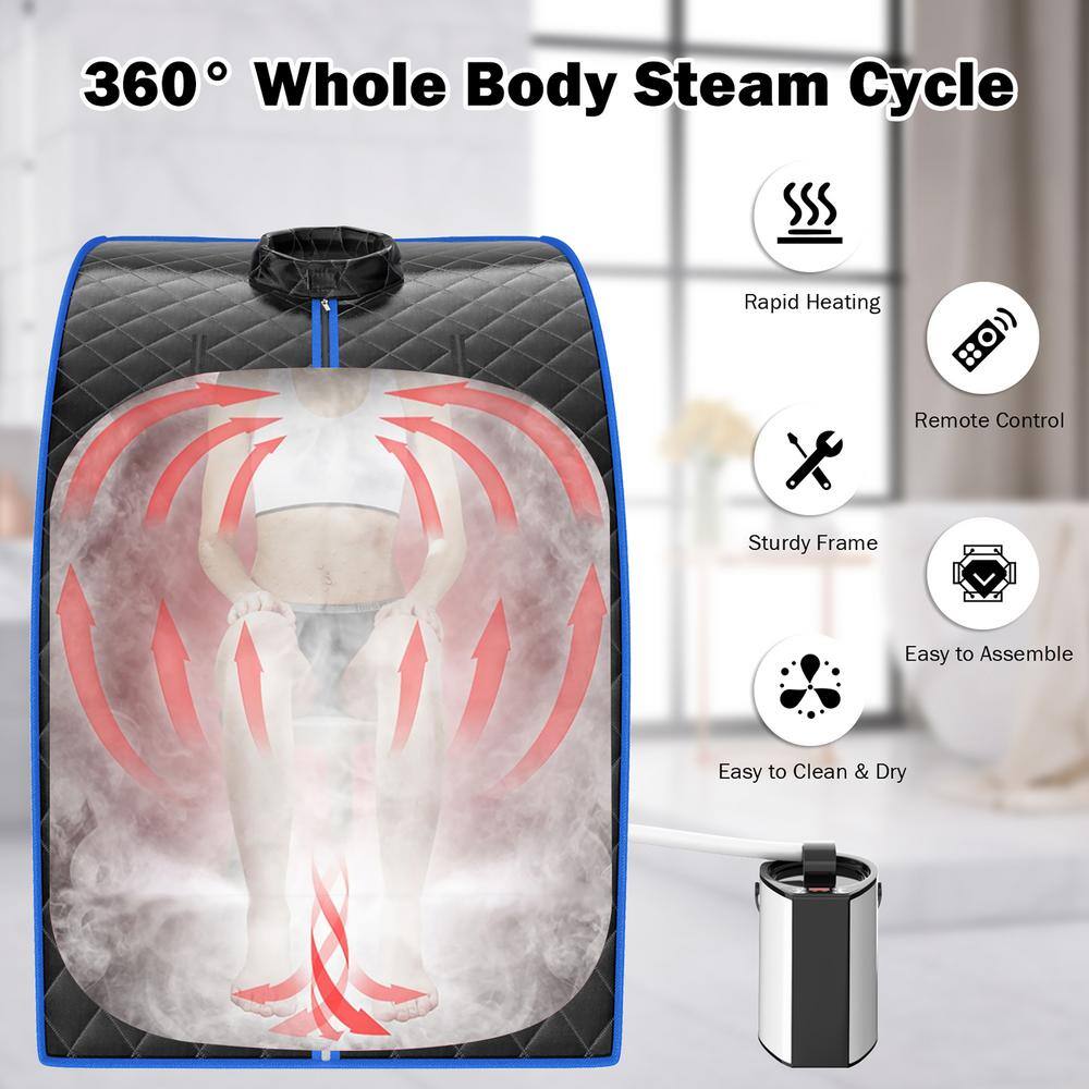 Black Portable Personal Steam Sauna with Folding Chair and Remote Control