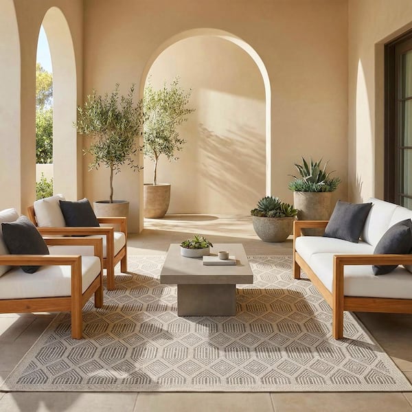 Liguria Rapallo Pebble Gray 8 ft. x 10 ft. High-Low Trellis Indoor/Outdoor Area Rug