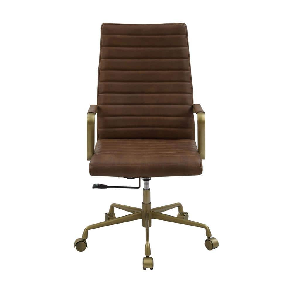 Acme Furniture Duralo Brown Top Grain Leather Office Chair with Metal ...