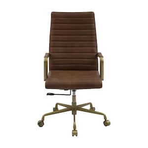 Duralo Brown Top Grain Leather Office Chair with Metal Arms
