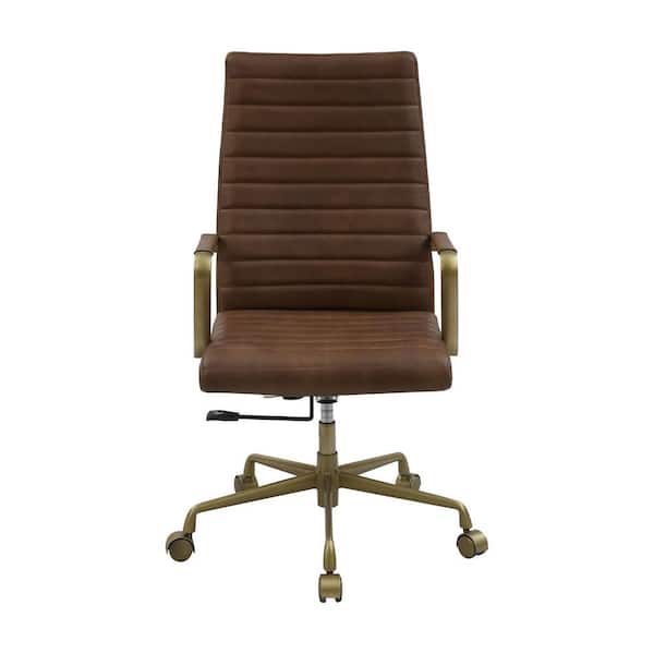 Acme Furniture Duralo Brown Top Grain Leather Office Chair with Metal Arms