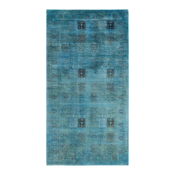Overdyed Blue 6 ft. x 12 ft. Solid Wool Indoor Runner Rug