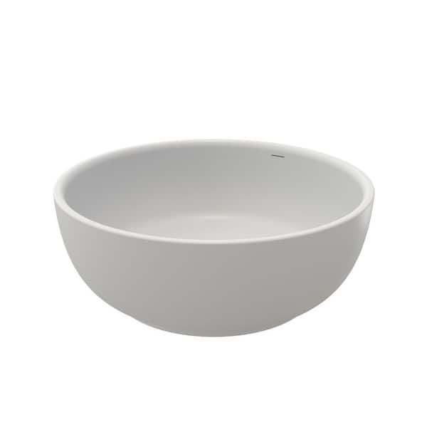 59.05 in. x 59.05 in. Round Solid Surface Stone Flatbottom Freestanding Soaking Bathtub with Center Drain in White