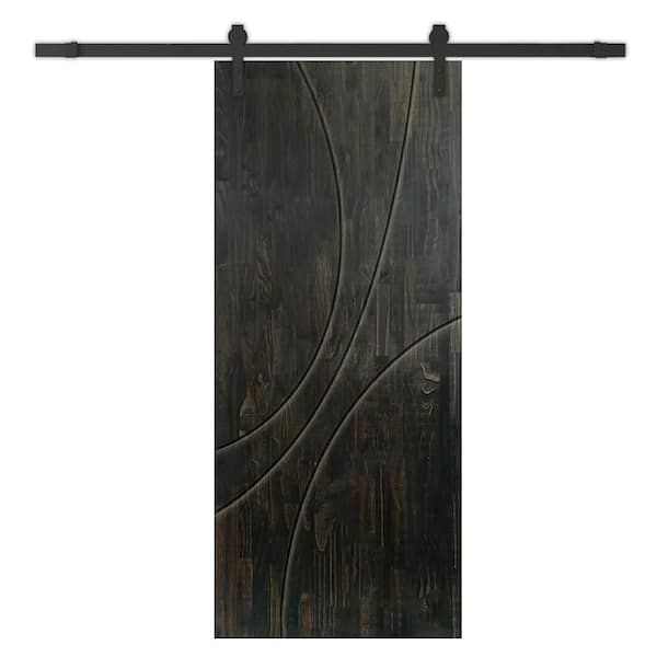 CALHOME 24 in. x 80 in. Charcoal Black Stained Pine Wood Modern Interior Sliding Barn Door with Hardware Kit