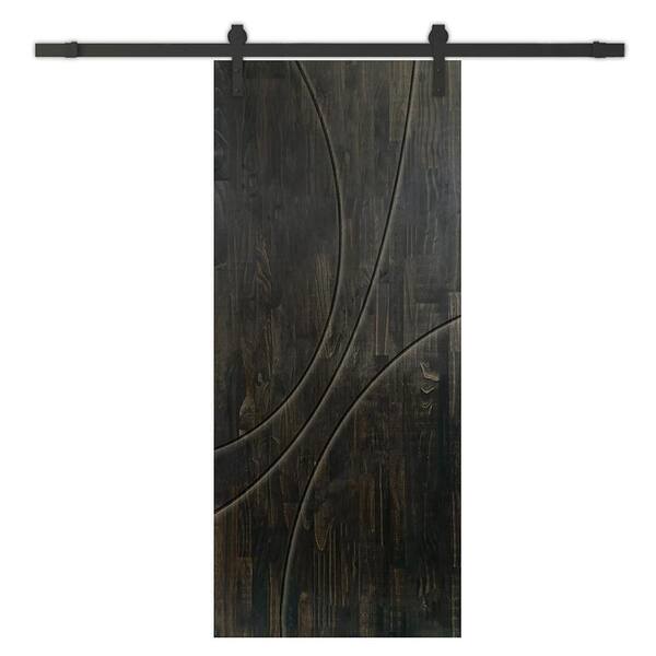 CALHOME 42 in. x 96 in. Charcoal Black Stained Pine Wood Modern Interior Sliding Barn Door with Hardware Kit