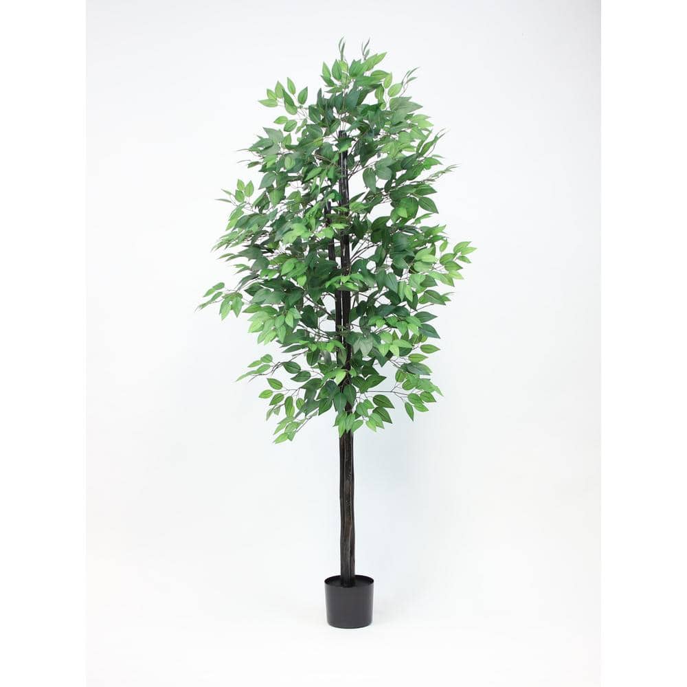 76 in. Green Artificial Ficus Tree in Black Drop in Pot