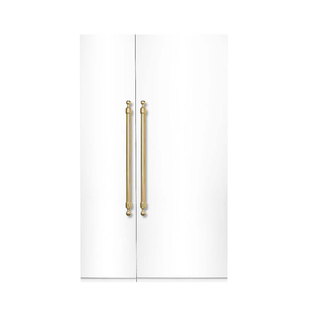 Classico 48 in. 25.2 CF TTL. Counter-Depth Built-in Side-by-Side Refrigerator in White with Brass Handles