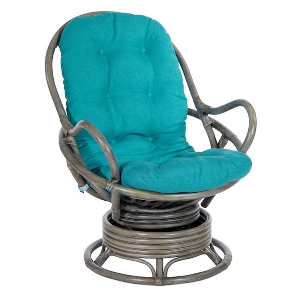 Tahiti Rattan Black Fabric Swivel Rocker Chair