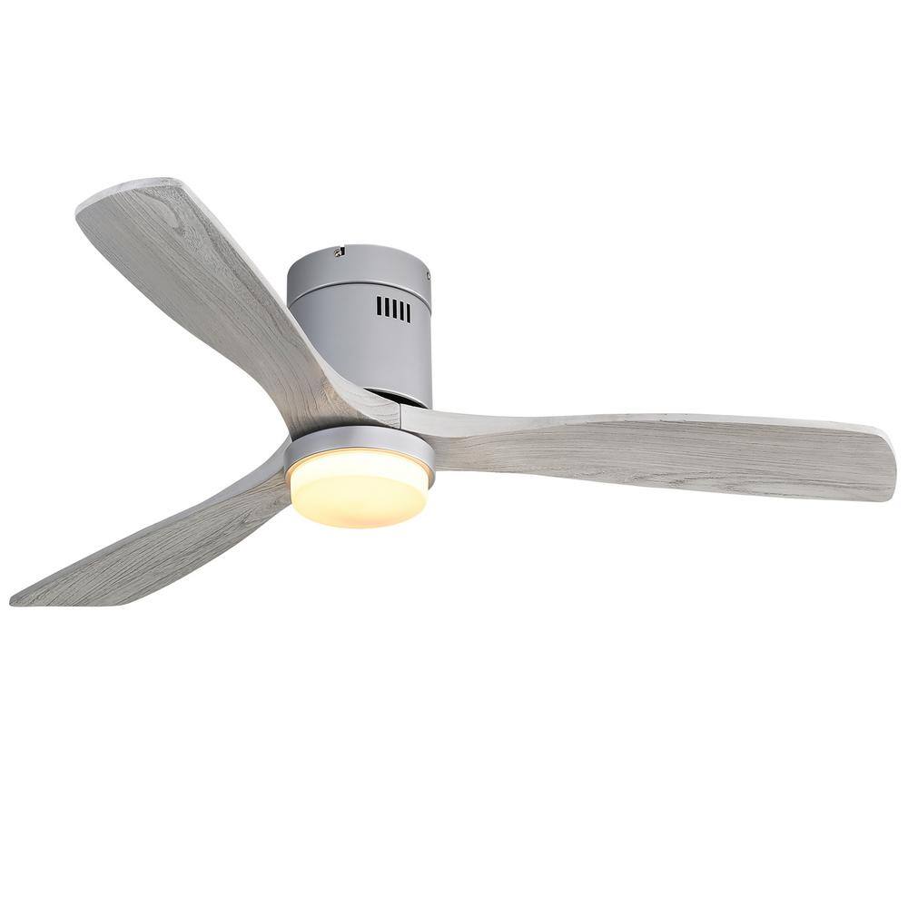 52 in. Indoor Silver Wooden Ceiling Fan with 18W LED Light and 3 Solid Wood