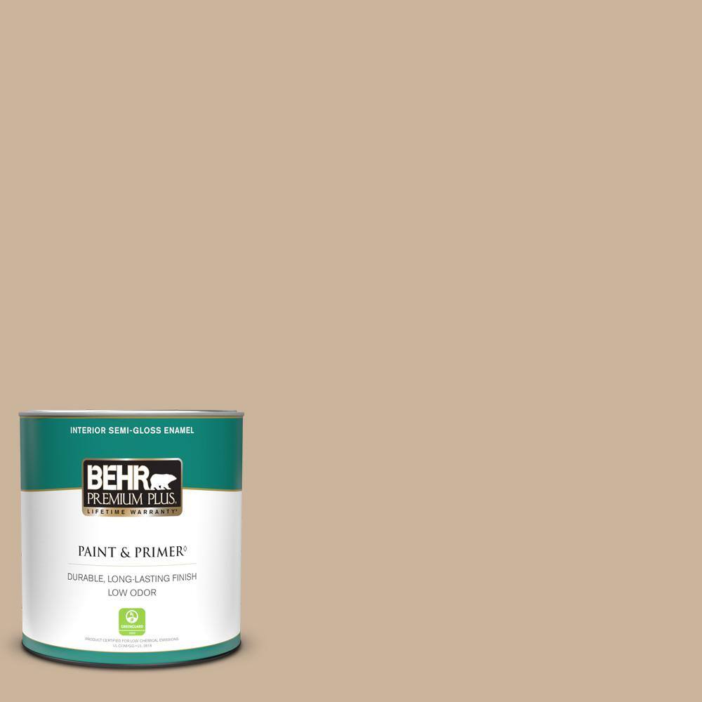 BEHR PREMIUM PLUS 1 qt. #PPU4-07 Mushroom Bisque Semi-Gloss Enamel Low ...