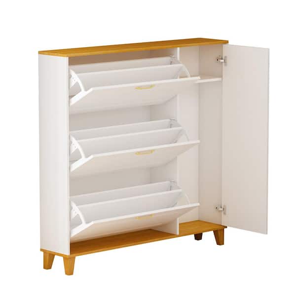 FUFU&GAGA 45.5-in H 3 Tier 14 Pair White Composite Shoe Cabinet in the Shoe  Storage department at