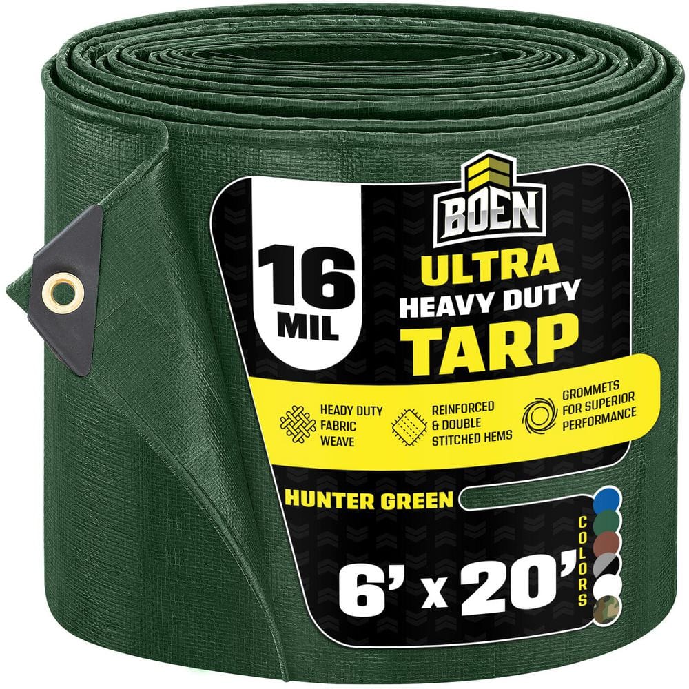 BOEN 6 ft. x 20 ft. Green Ultra Heavy-Duty 16 Mil Thick Hunter