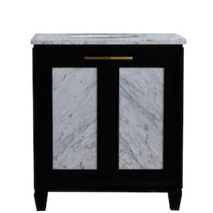 31 in. W x 22 in. D Single Bath Vanity in Black with Marble Vanity Top in White Carrara with White Oval Basin