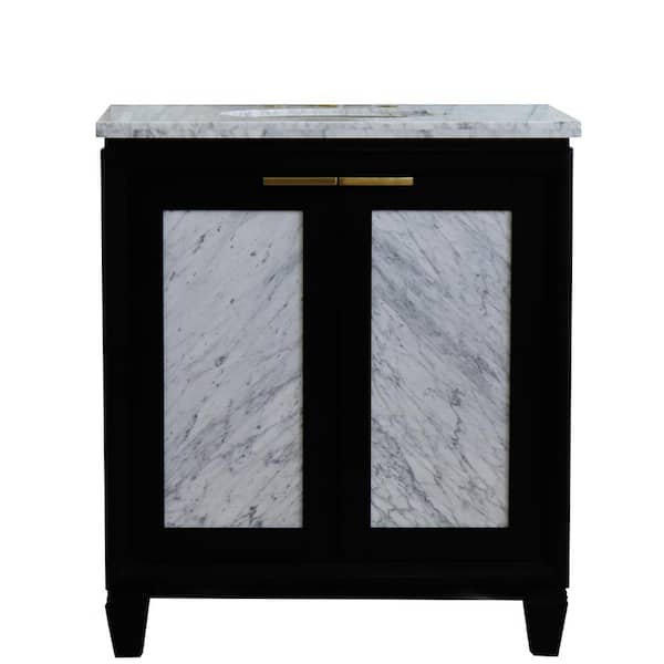 Bellaterra Home 31 in. W x 22 in. D Single Bath Vanity in Black with Marble Vanity Top in White Carrara with White Oval Basin