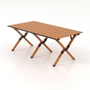 Folding Lightweight Natural Aluminum Camping Table with Wood Grain-L