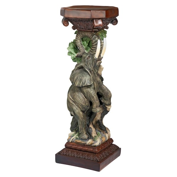Design Toscano The Elephant's Triumph 9 in. W Multi-Colored Polyresin Specialty-Shaped Resin Topped Sculptural Pedestal (Set of 2)