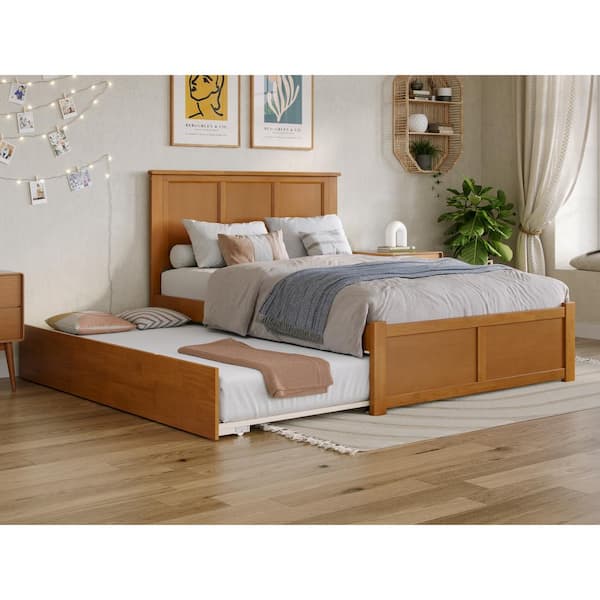 AFI Madison Light Toffee Natural Bronze Solid Wood Frame Full Platform Bed with Footboard and Full Trundle