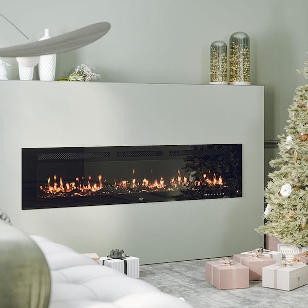 Flame 72 in. Wall-Mounted Thermostat Electric Fireplace with Timer Control