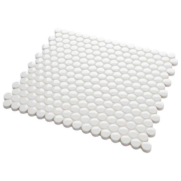 Daltile Finesse Glossy White 12 in. x 13 in. x 6.35 mm Porcelain Penny Round Mosaic Wall Tile (1.06 sq. ft. / piece) Daltile Finesse Glossy White 12 in. x 13 in. x 6.35 mm Porcelain Penny Round Mosaic Wall Tile (1.06 sq. ft. / piece)