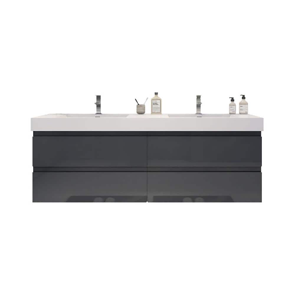 Fortune 72 in. W Bath Vanity in High Gloss Gray with Reinforced Acrylic Van