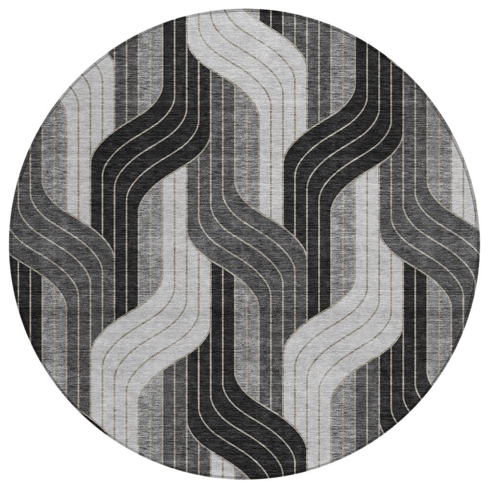 Chantille Machine Washable Indoor/Outdoor Abstract ACN2422 Black 8 ft. x 8 ft. Round Rug price history on PriceWatchPro