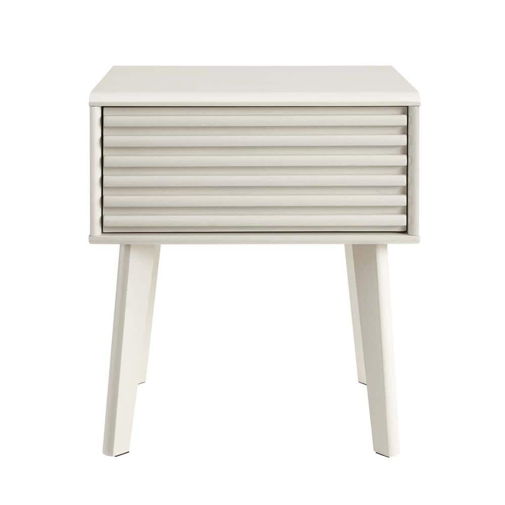 Mid-Century Modern Render End Table with Storage in White