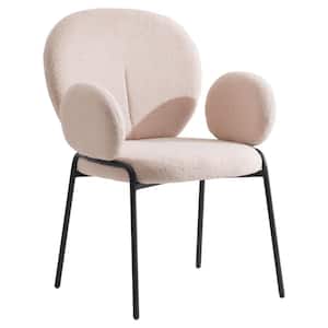 Beige Celestial Boucle Dining Chair Upholstered Seat and Back in Black Powder Coated Iron Frame