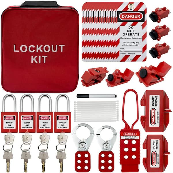 Bigger Red Kit - Lockout Tagout Kit with Clamp-On Circuit Breaker Lockout, Group Lockout Hasps, Lockout Tag