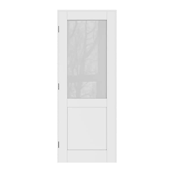 30 in. x 80 in. 1/2-Lite Frosted Glass Right Handed White Solid Core MDF Door Kit with Quick Assemble Jamb