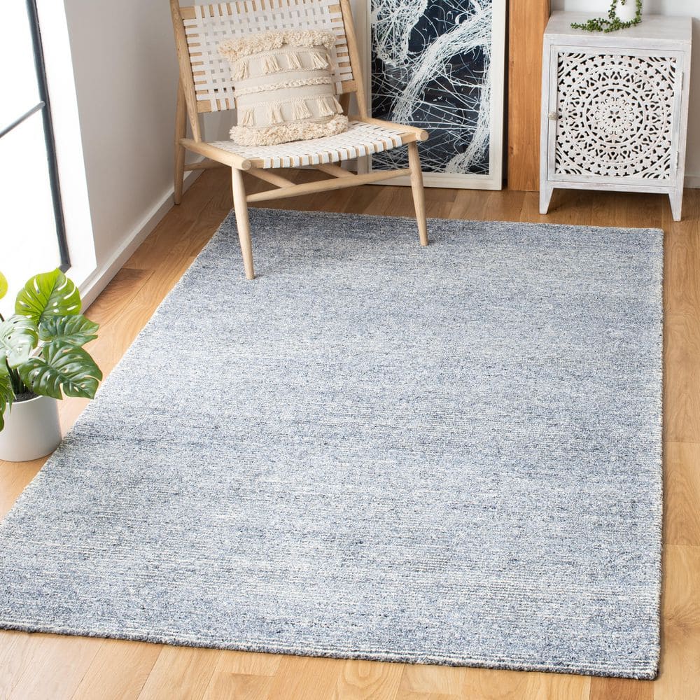 Handmade Blue Wool Square Tufted Accent Rug - 4'