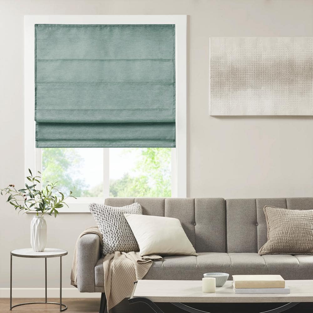 Madison Park Leighton Green Cordless Printed Polyester 33 in. W x 64 in. L Room Darkening Roman Shade