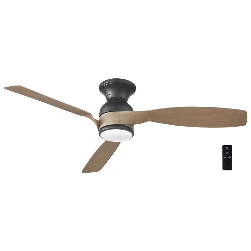 Hampton Bay Halwin 52 in. Integrated CCT LED Indoor/Outdoor Matte Black Ceiling Fan with Light and Remote Control