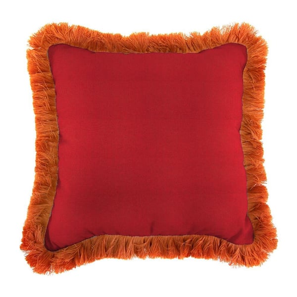 Jordan Manufacturing Sunbrella Spectrum Crimson Square Outdoor Throw Pillow with Tuscan Fringe