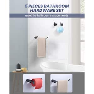 5-Piece Bath Hardware Set with Towel Bar/Rack Towel/Robe Hook Toilet Paper Holder in Matte Black