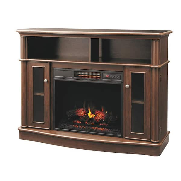 Home Decorators Collection Tolleson 48 in. Media Console Infrared Bow Front Electric Fireplace in Mocha