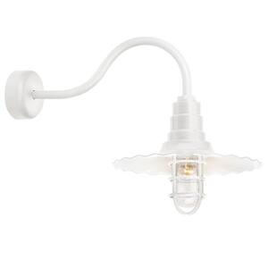 Radial Wave 16 in. Shade 23 in. Arm 1-Light Gloss White Clear Glass Lens Outdoor Wall Mount Sconce