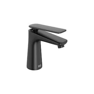 Aspirations Single Handle Single Hole Deck Mount Bathroom Faucet with Drain in Matte Black
