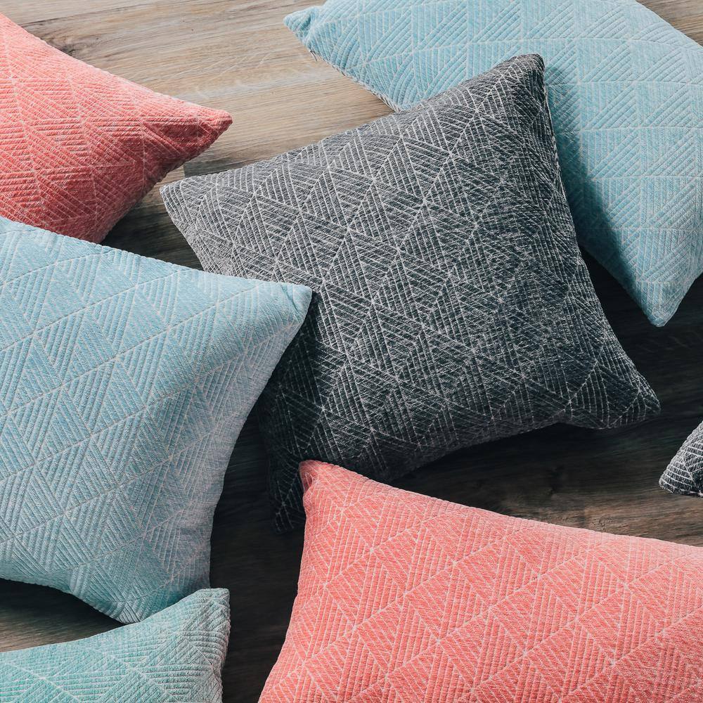 Charcoal Gray Geometric Chenille Reversible Square Pillow 18"x18"