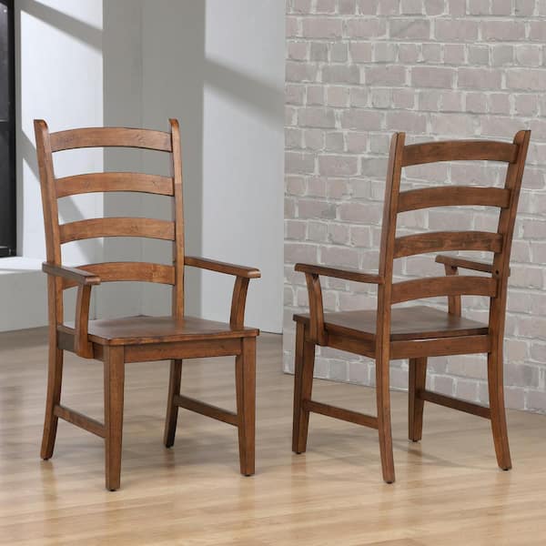 AndMakers Simply Brook Brown Solid Wood Dining Arm Chair (Set of 2)