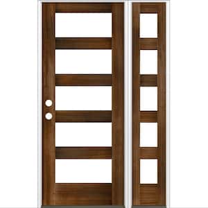50 in. x 80 in. Modern Hemlock Right-Hand/Inswing 5-Lite Clear Glass Provincial Stain Wood Prehung Front Door
