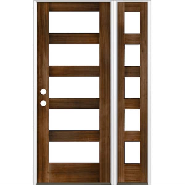 Krosswood Doors 50 in. x 80 in. Modern Hemlock Right-Hand/Inswing 5-Lite Clear Glass Provincial Stain Wood Prehung Front Door