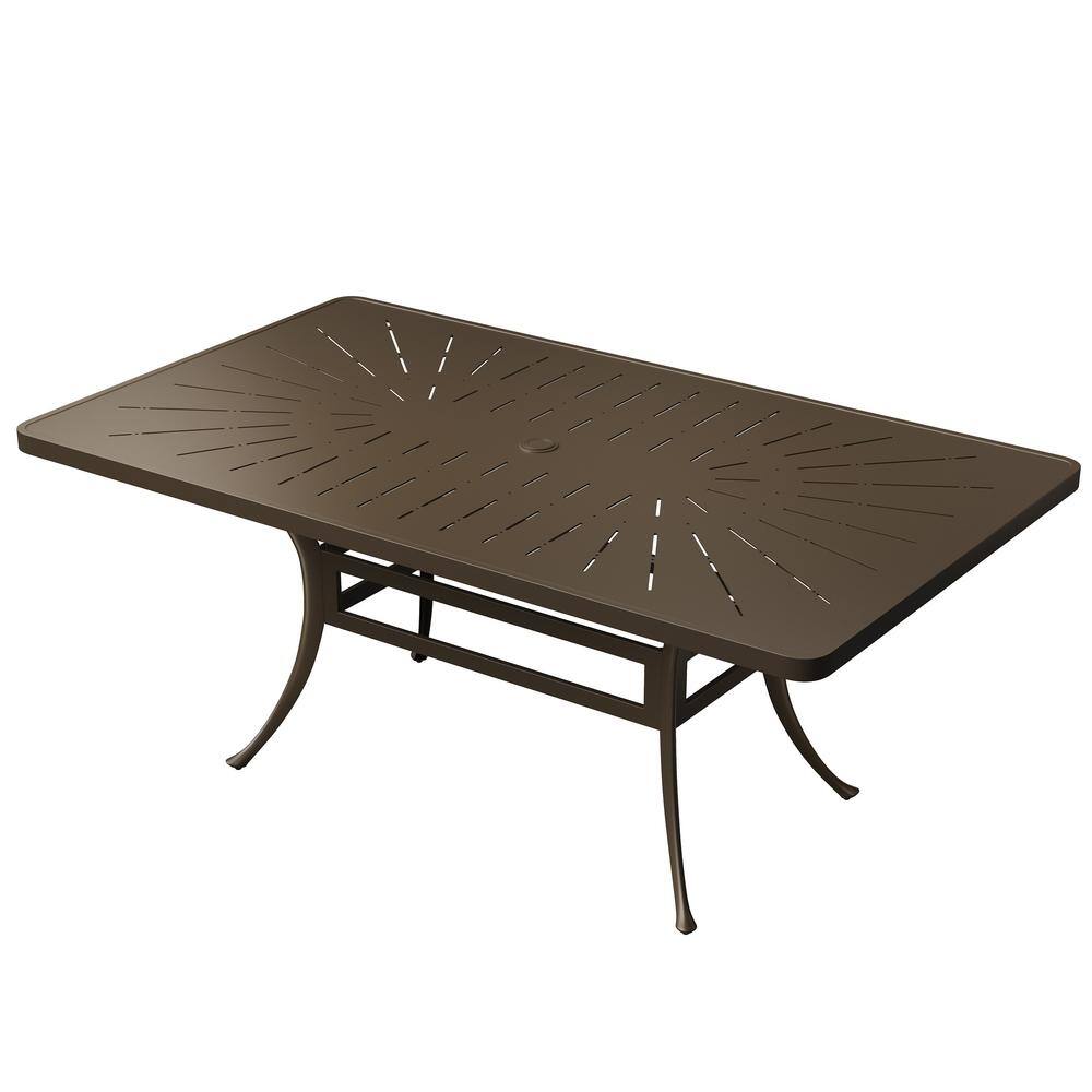 72 in. L x 42 in. W Brown Cast Aluminum Rectangular Outdoor Patio Dining Table with Retro Table Top Umbrella Hole