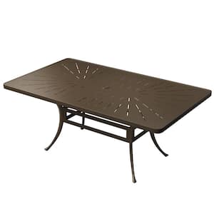 72 in. L x 42 in. W Brown Cast Aluminum Rectangular Outdoor Patio Dining Table with Retro Table Top Umbrella Hole