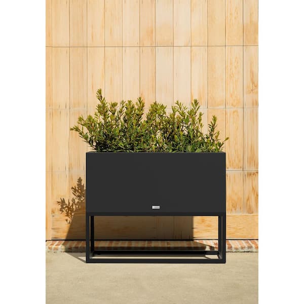 Long Box 38 in. Raised with Stand Rectangular Black Plastic Planter with Black Stand